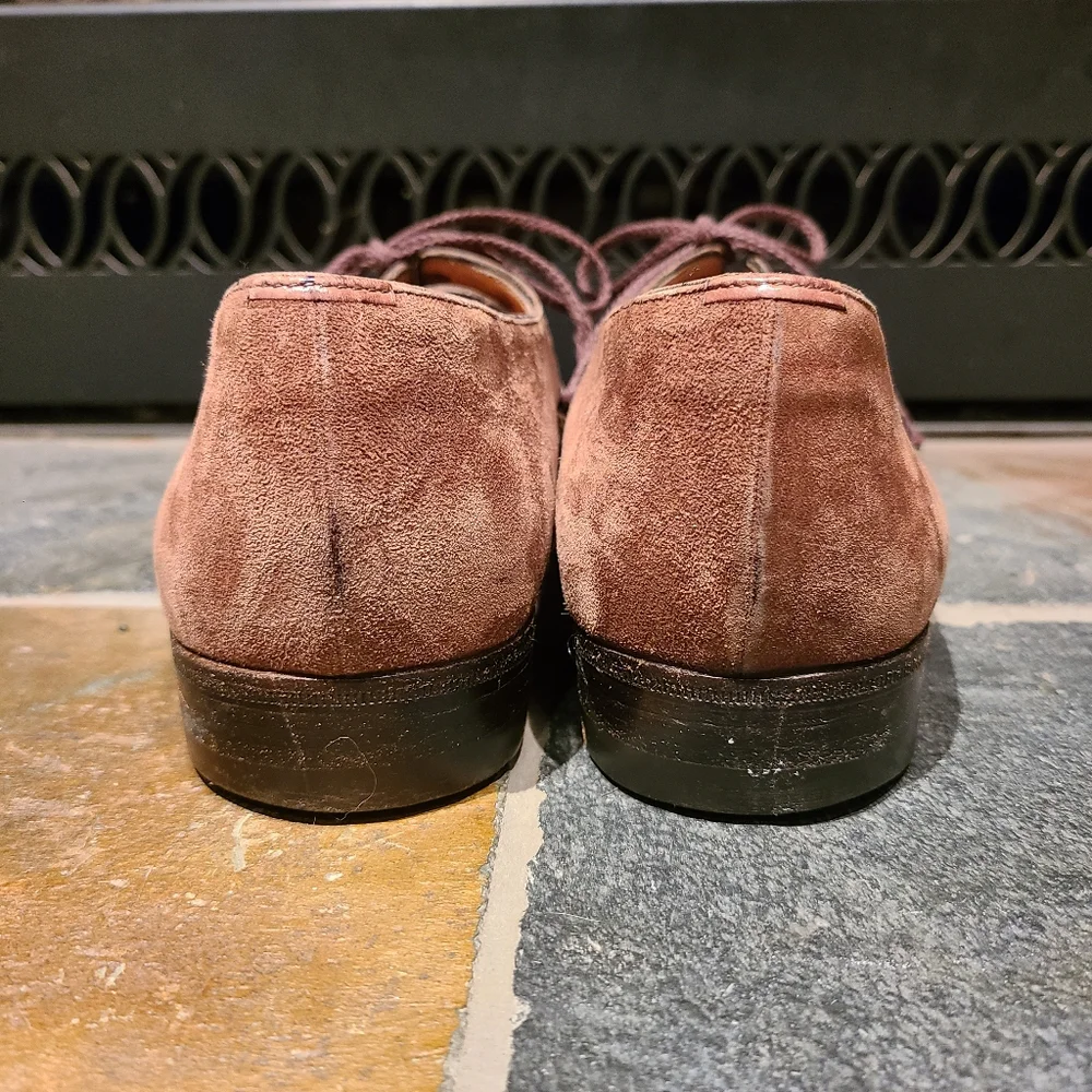 A Testoni Warm-Tone Light Brown Lace Up Leather Suede Oxford Shoes Size 8